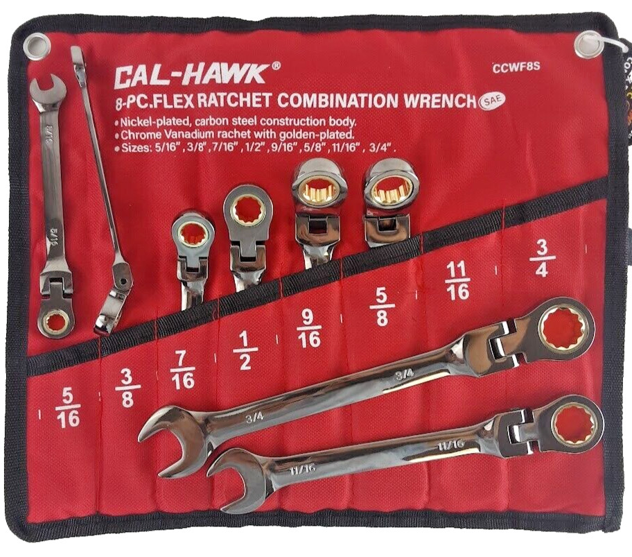 16PC FLEX HEAD RATCHET OPEN END COMBINATION WRENCH CR-V NI-PLATED METRIC+SAE SET