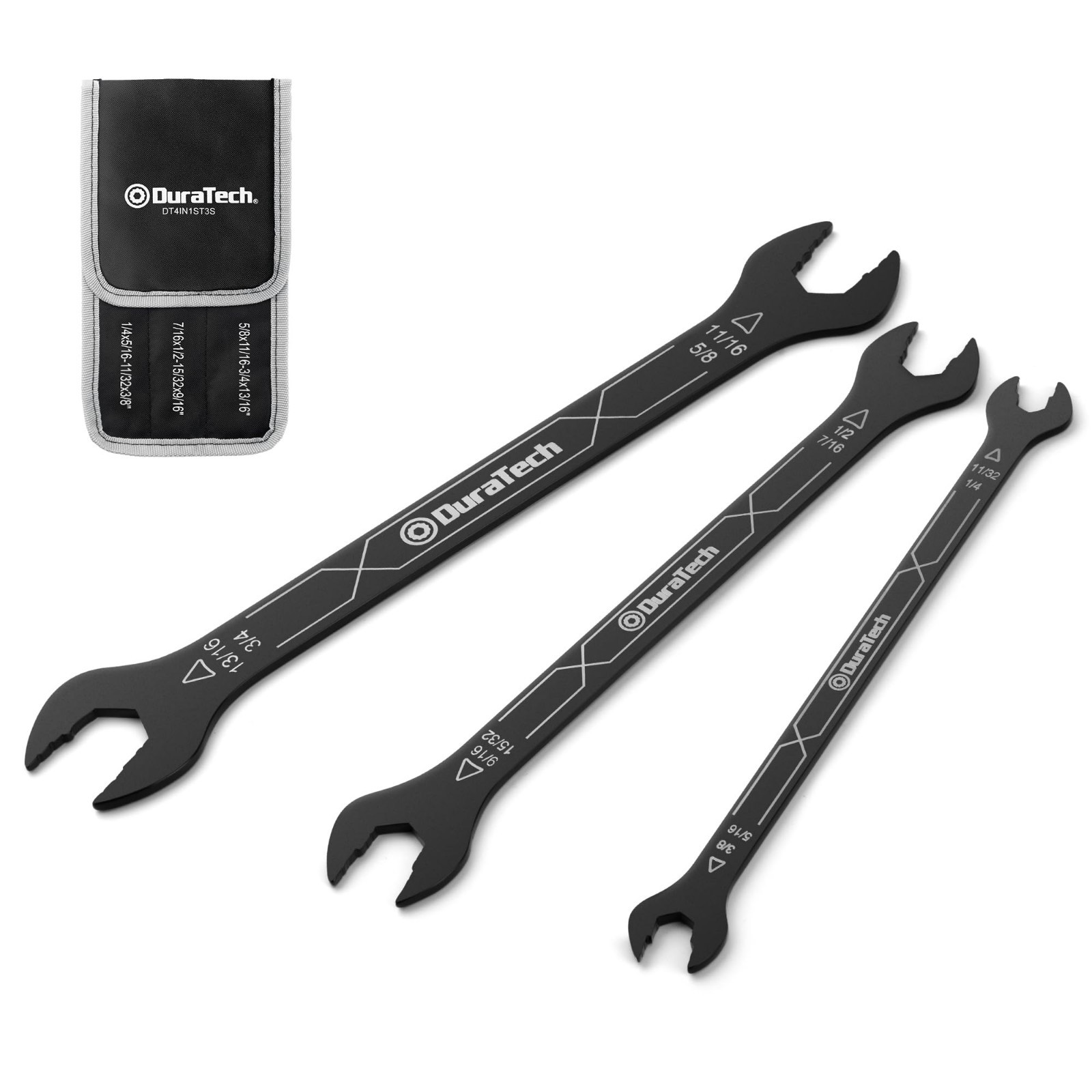 4-in-1 Super-Thin Open End Wrench Set, 3-Piece, 12 Sizes, SAE, Ultra-Slim, Pouch