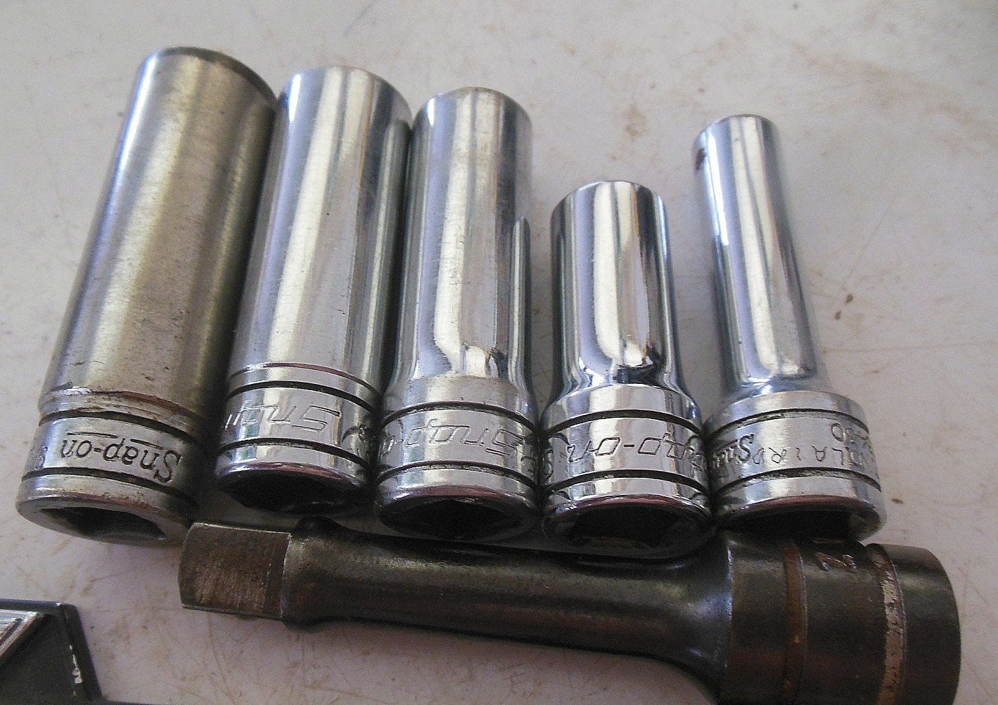 SNAP-ON LOT 3/8″ Dr 6 Pt Deep Chrome 9/16,1/2,7/16,3/8,5/16″ + 2″ EXTENSION USA