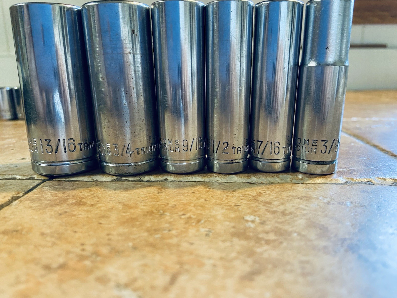 Vintage Set Of Chrome Vanadium Deep well Sockets Sold As A Set Of 6