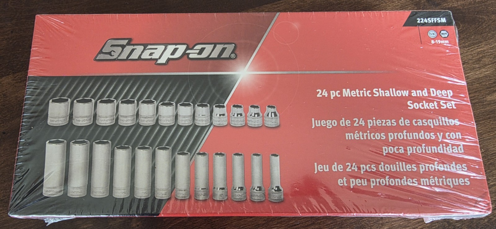 New Snap-on 3/8″ Drive 8MM – 19MM 22-pc 6-point Shallow Deep Sockets 224 SFFSM