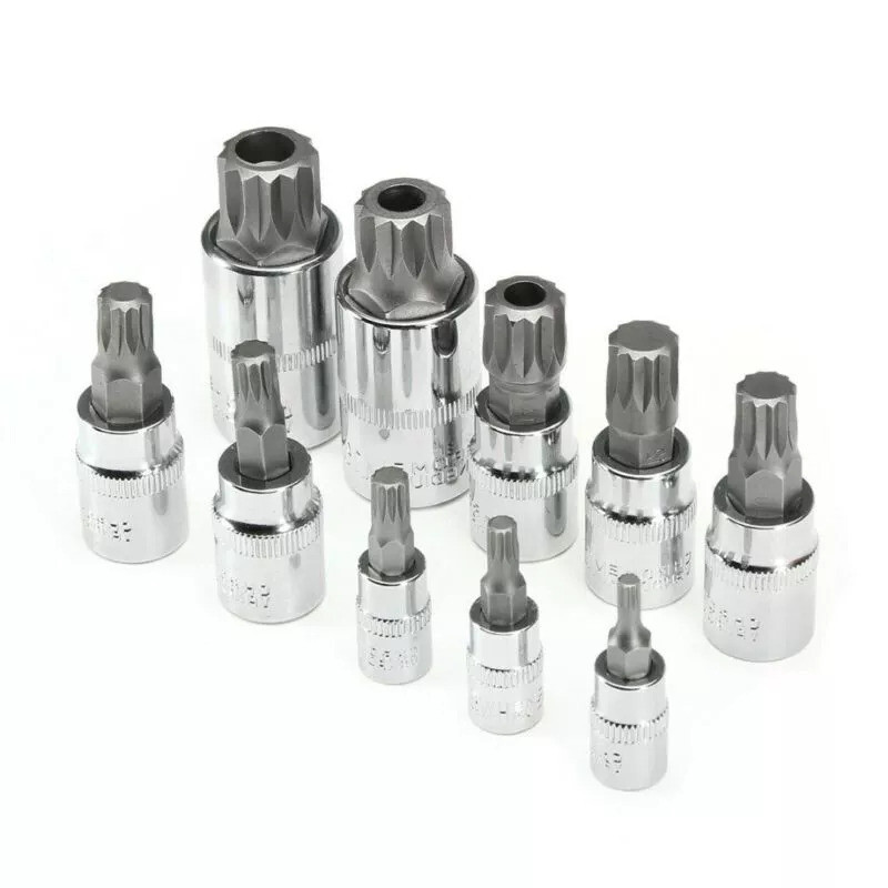 10pc XZN 12 Point MM Triple Square Spline Bit Socket Set Tamper Proof