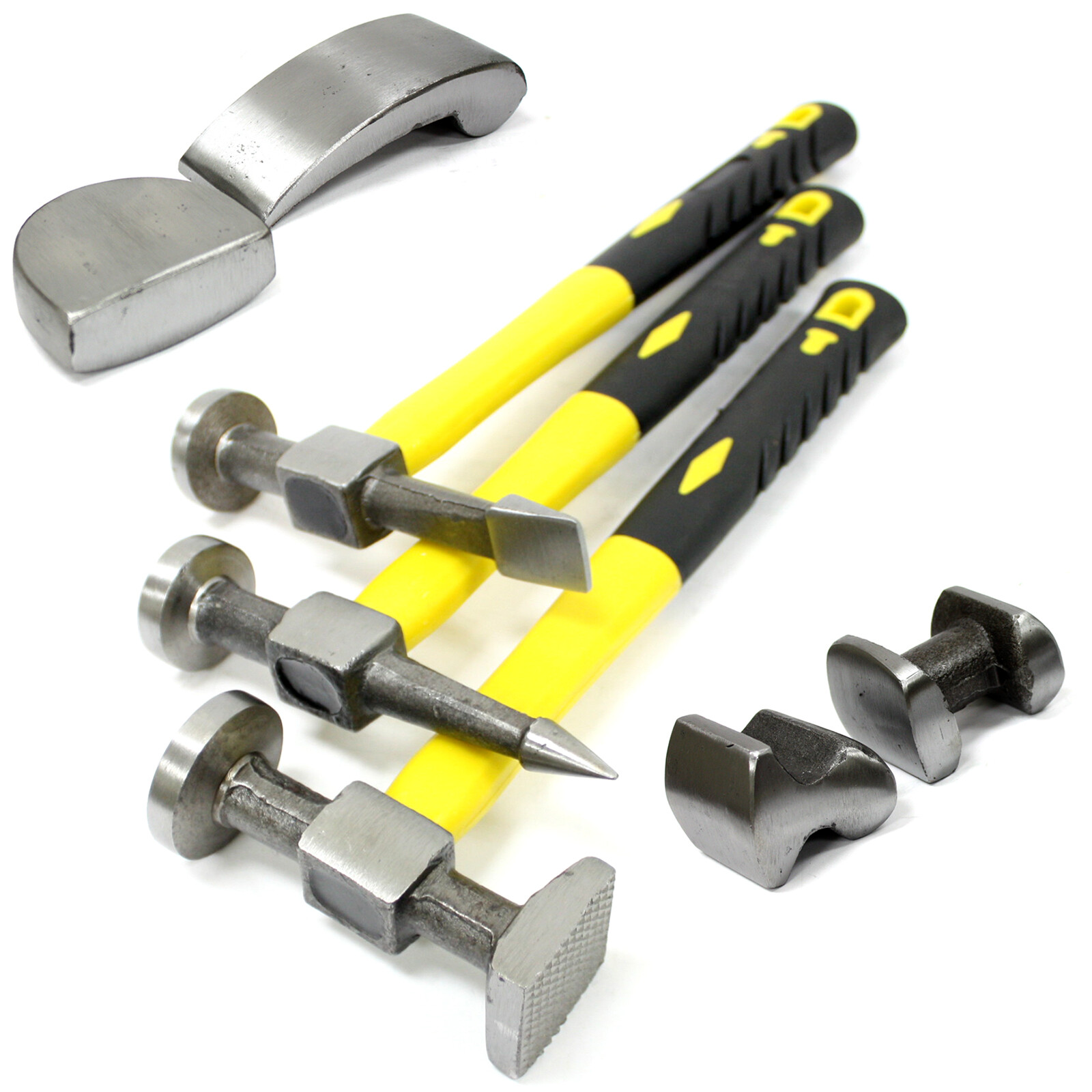 7pc Fiberglass Auto Body Heavy Duty Dent Repair Tool Hammer Bender Dolly