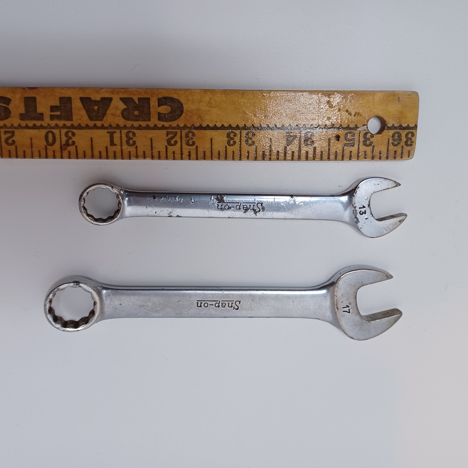 LOT of 2 Snap-on Chrome Open Combo Wrenches OEXM 17 OEXM 13 Vintage