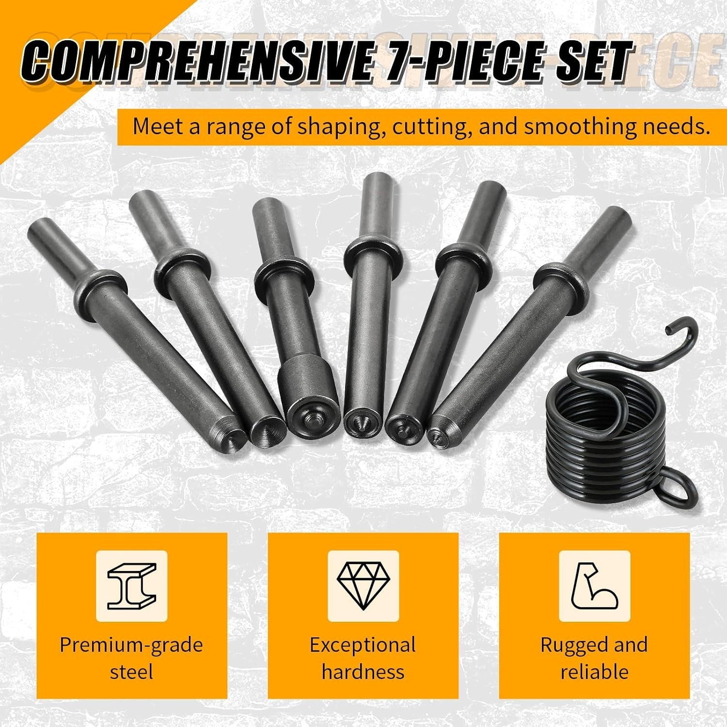 7 Pcs Great Heavy Duty Smoothing Pneumatic Air Rivet Hammer Tools Kit Black