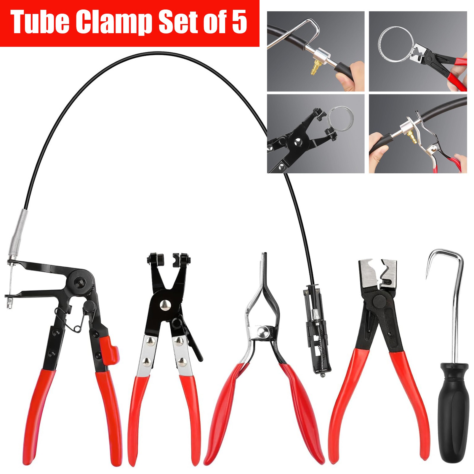 5Pcs Hose Clamp Pliers,Remover Kit with Long Reach Wire Spring Hose Clamp Pliers