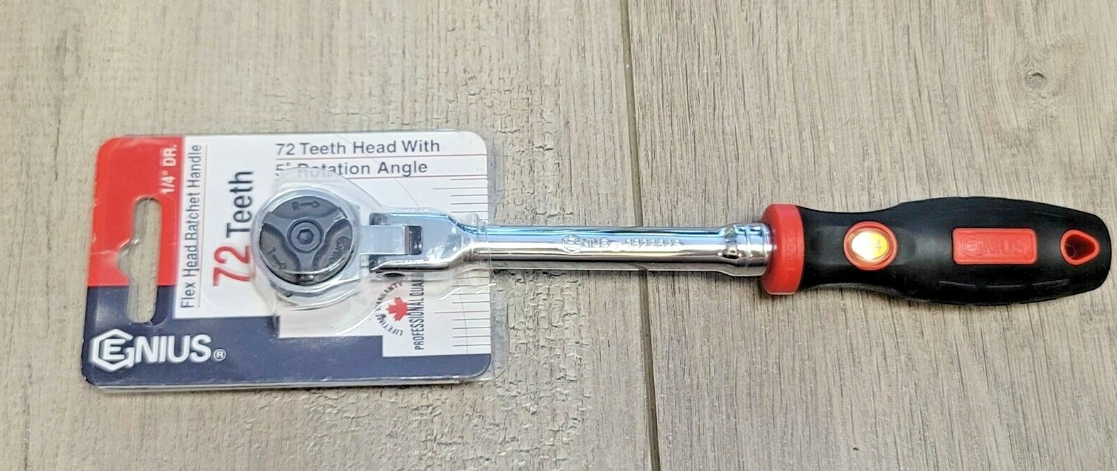 Genius Tools 1/4″ dr Long Handle Flex Head Ratchet w/Comfort Grip #282262S
