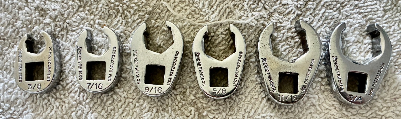 Lot of 6- Snap-on Flare Nut Crowfoot Wrench 3/8” Drive , 6-Pt USA.