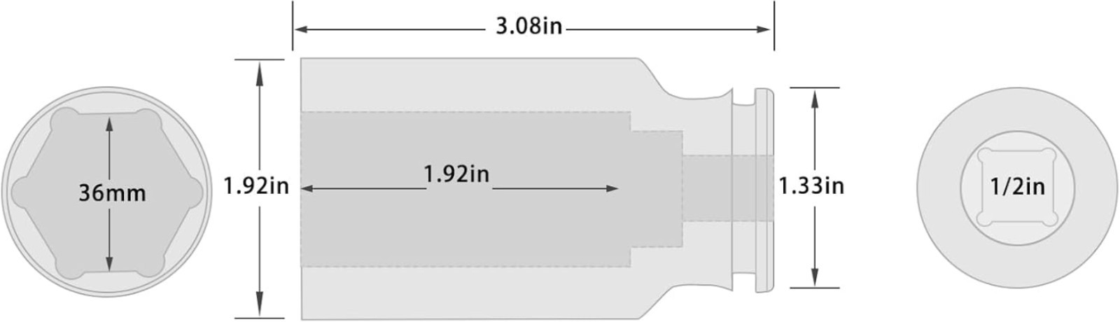 Professional 36mm Impact Socket – 1/2″ Drive with Radius Corner Design