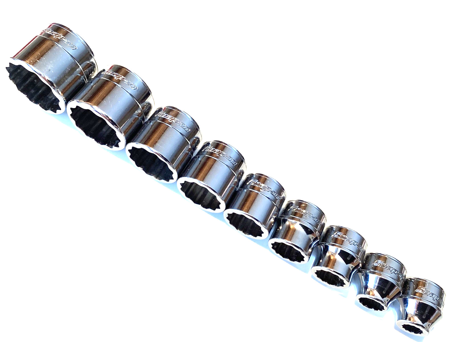 Snap On 209RF 9 Piece 3/8″ Drive 12 Point SAE Low Profile Chrome Socket Set MINT