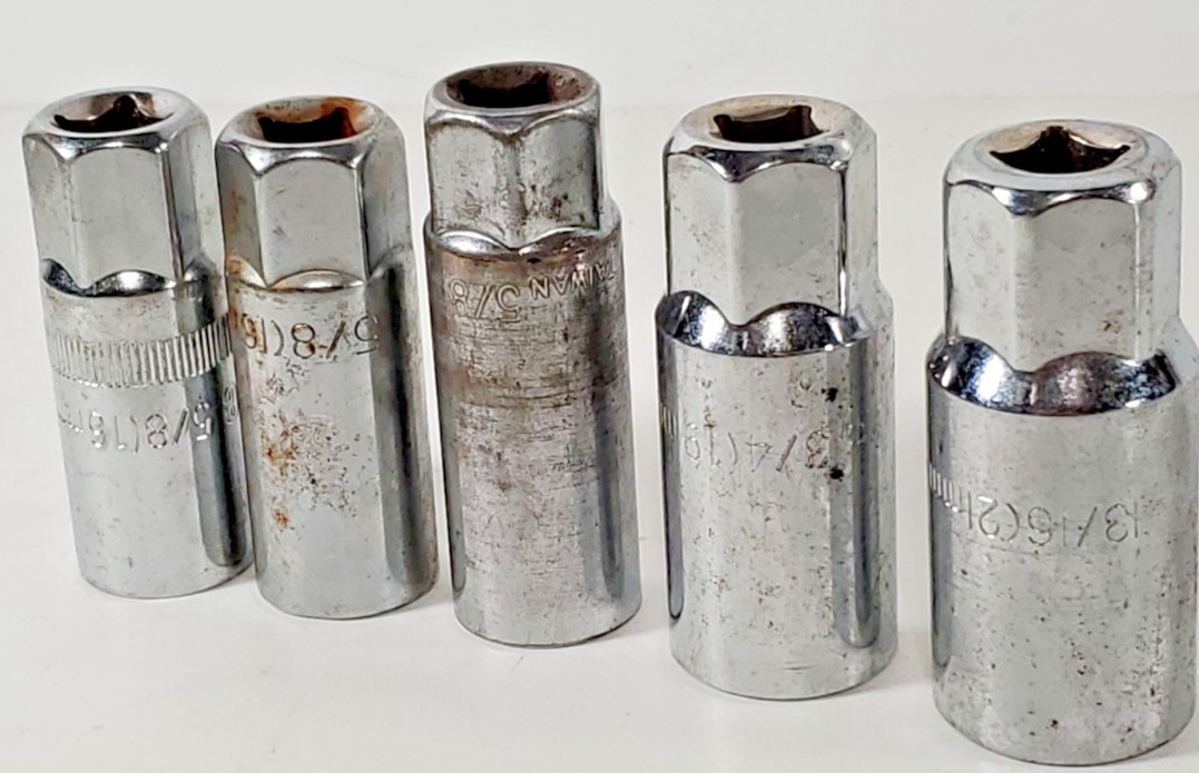 Lot Of 5 Spark Plug Sockets 3- 5/8″, 19mm, 21mm – 6 & 1 12pt