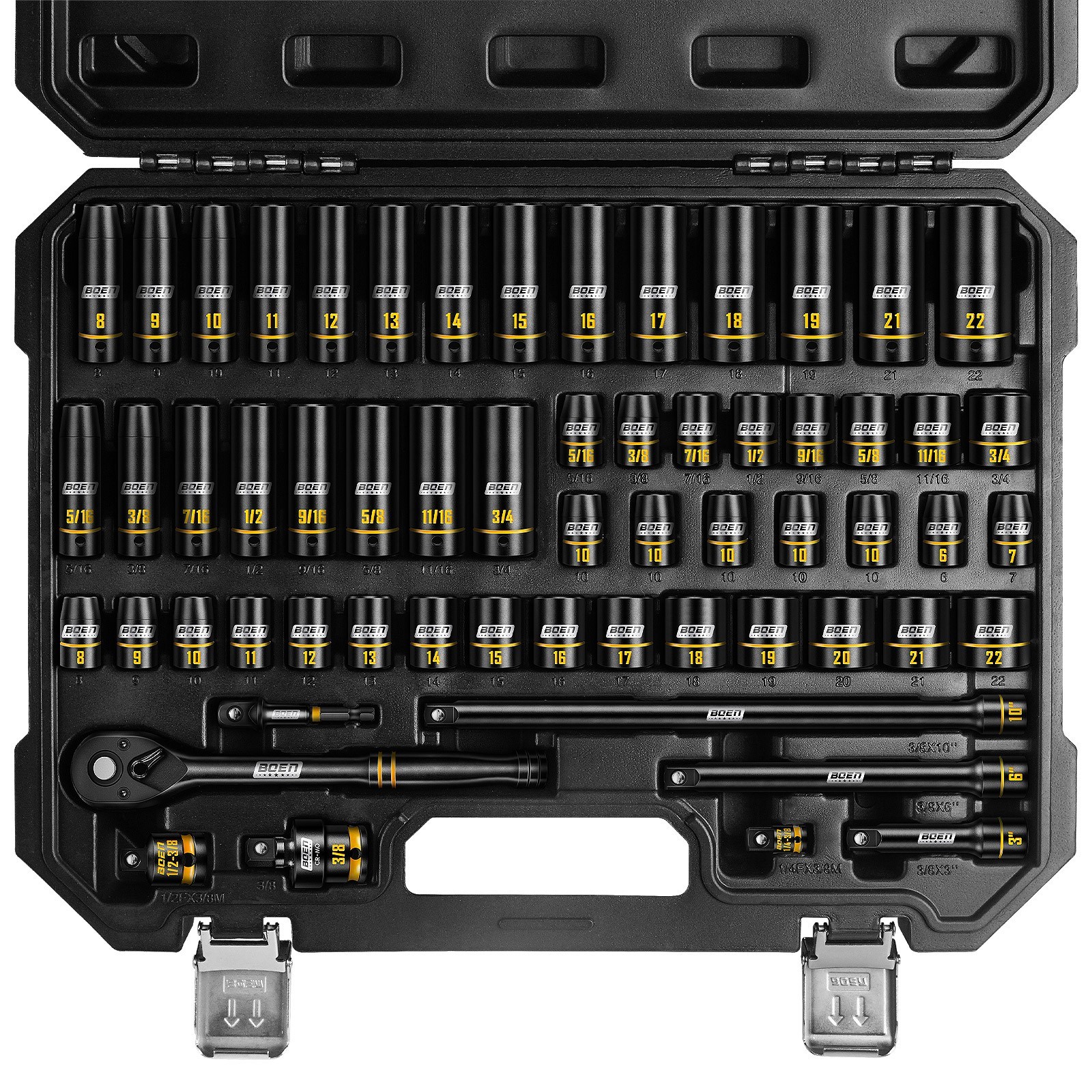 3/8″ Drive Impact Socket Set, 60PCS Metric (6-22mm) , SAE (5/16″-3/4″)