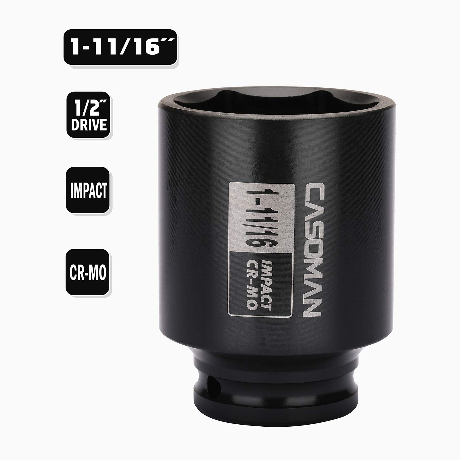 6-Point 1/2-Inch Drive Deep Impact Socket- 1-11/16″ (SAE), CR-MO, 1/2-inch Drive