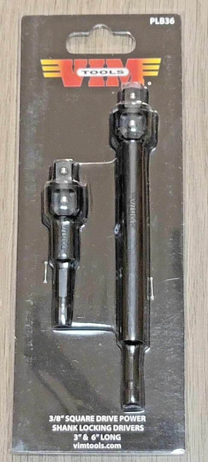 VIM 2pc 3″ & 6″ Locking Impact Socket Adapters 1/4″ Hex to 3/8″ sq dr #PLB36