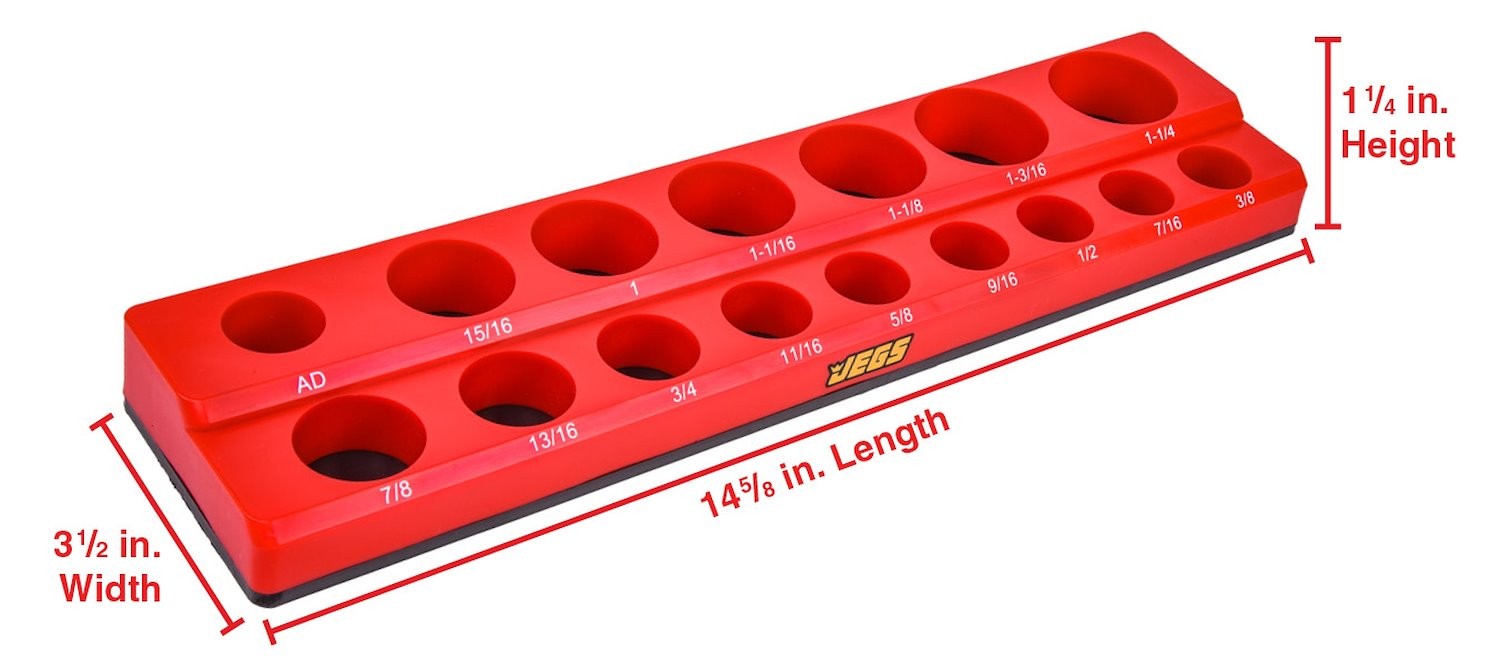JEGS 85034 Magnetic Socket Tray 1/2 in. SAE Drive Red