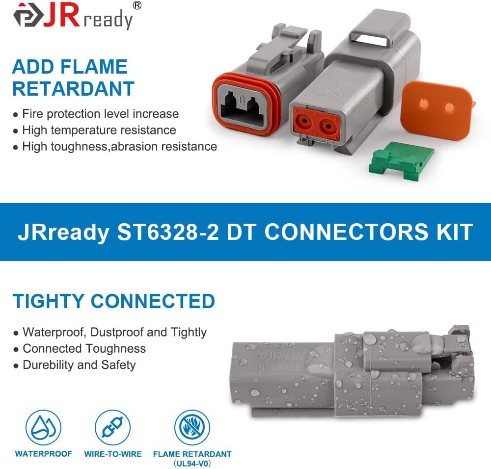 JRready Deutsch Connector 2 Pin Kits with Size 16 DT-2Pin 5Pairs