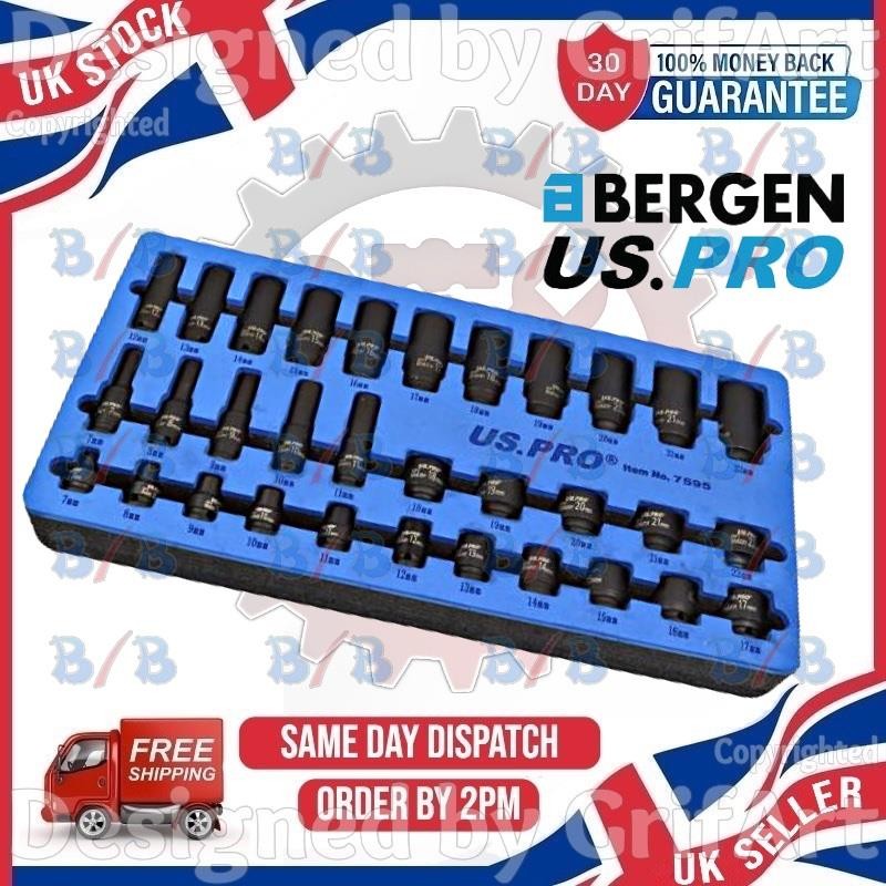 USPRO 32PC IMPACT SOCKET SET 3/8″ DRIVE 6PT CR-V DEEP AND SHALLOW HEX LONG SHORT