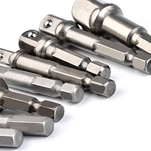 Impact Driver Socket Adapter Set 8 Piece 1/4 3/8 1/2 Inch Hex Shank Square Bit