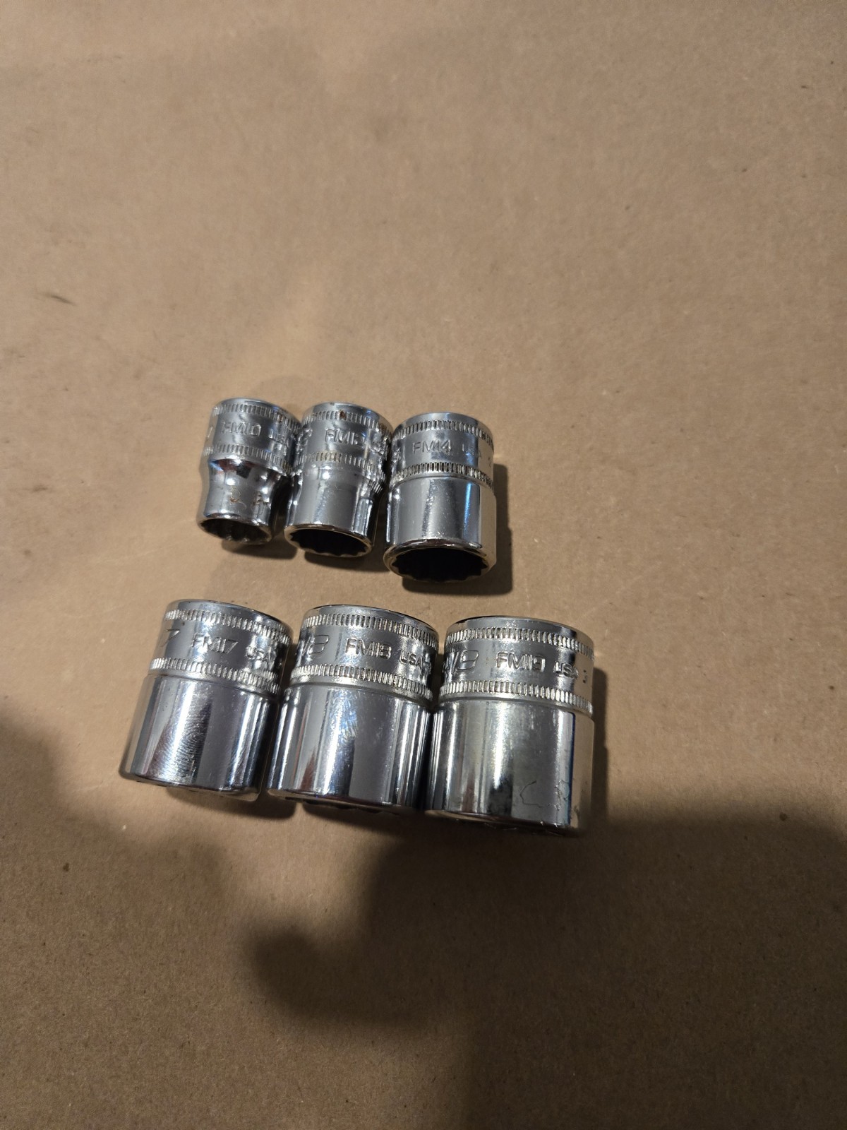 Snap On 3/8″ Drive 10,12,14,17,18,19MM 12PT Metric Shallow Chrome Sockets USA