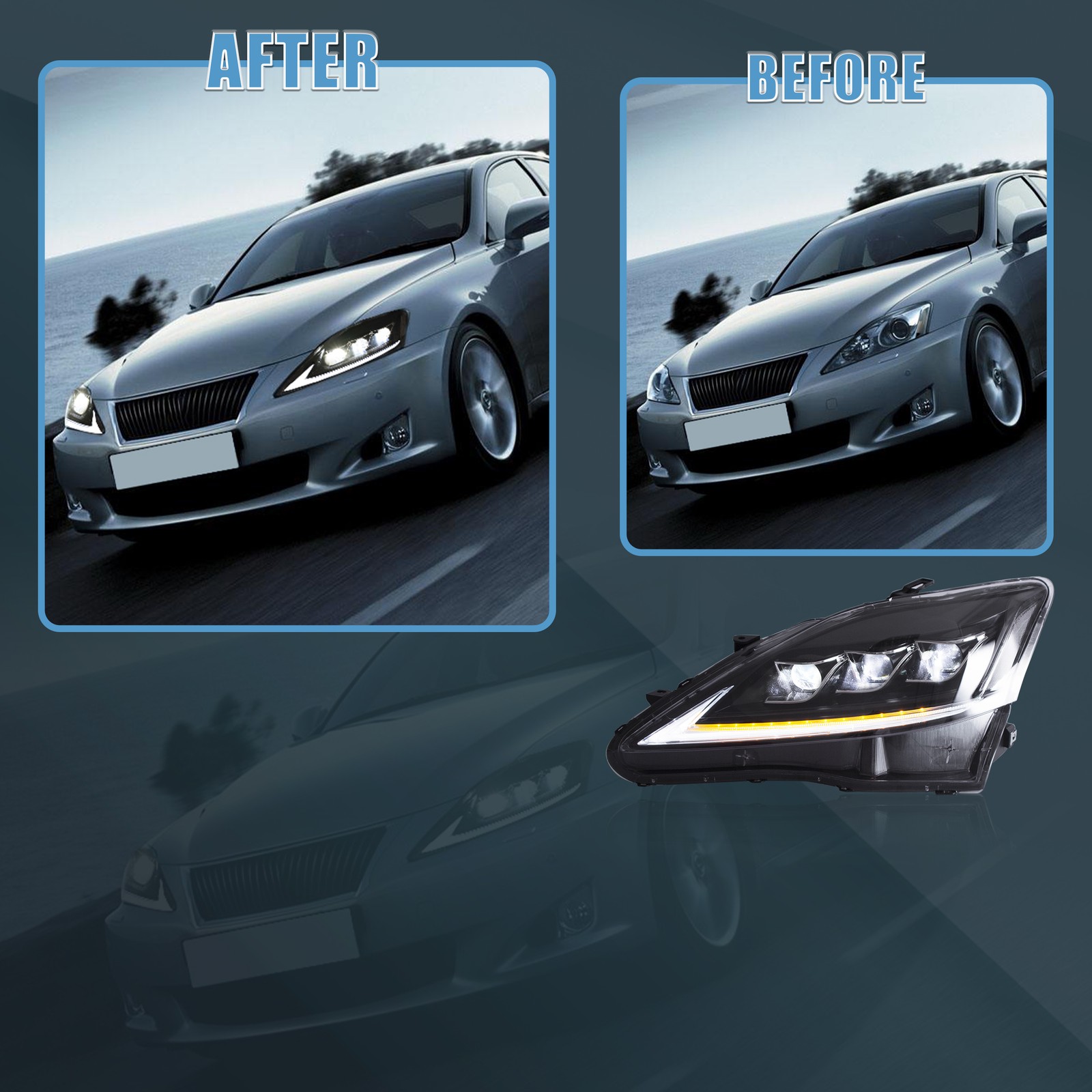 VLAND Projector FULL LED Headlights For 2006-2013 Lexus IS250 IS350 ISF Sedan