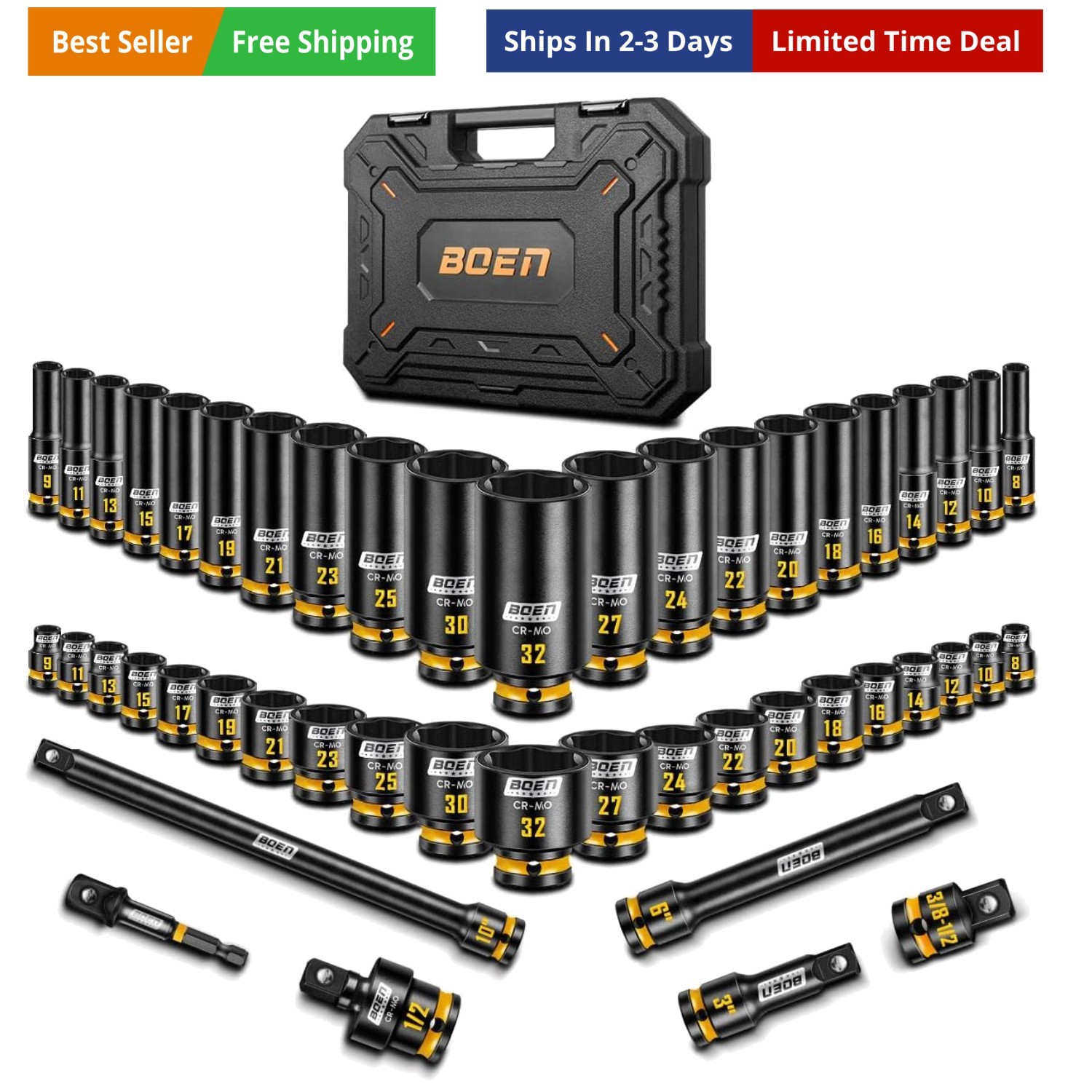 48PCS 1/2” Drive Metric Socket Set, Impact Deep&Shollow Socket8mm-32mm, for L…