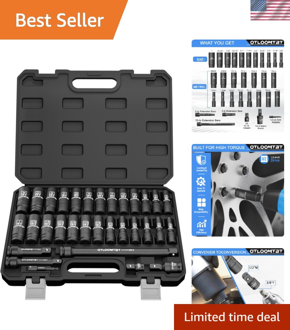 Comprehensive 32PCS 1/2″ Drive Impact Socket Set – Rust-Resistant & Organized