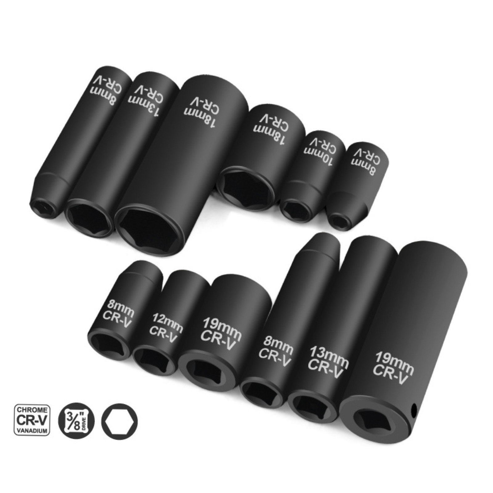 27 Pcs Mechanic Impact Socket Set 7mm-19mm Sizes Laser Etched With Tool Case US