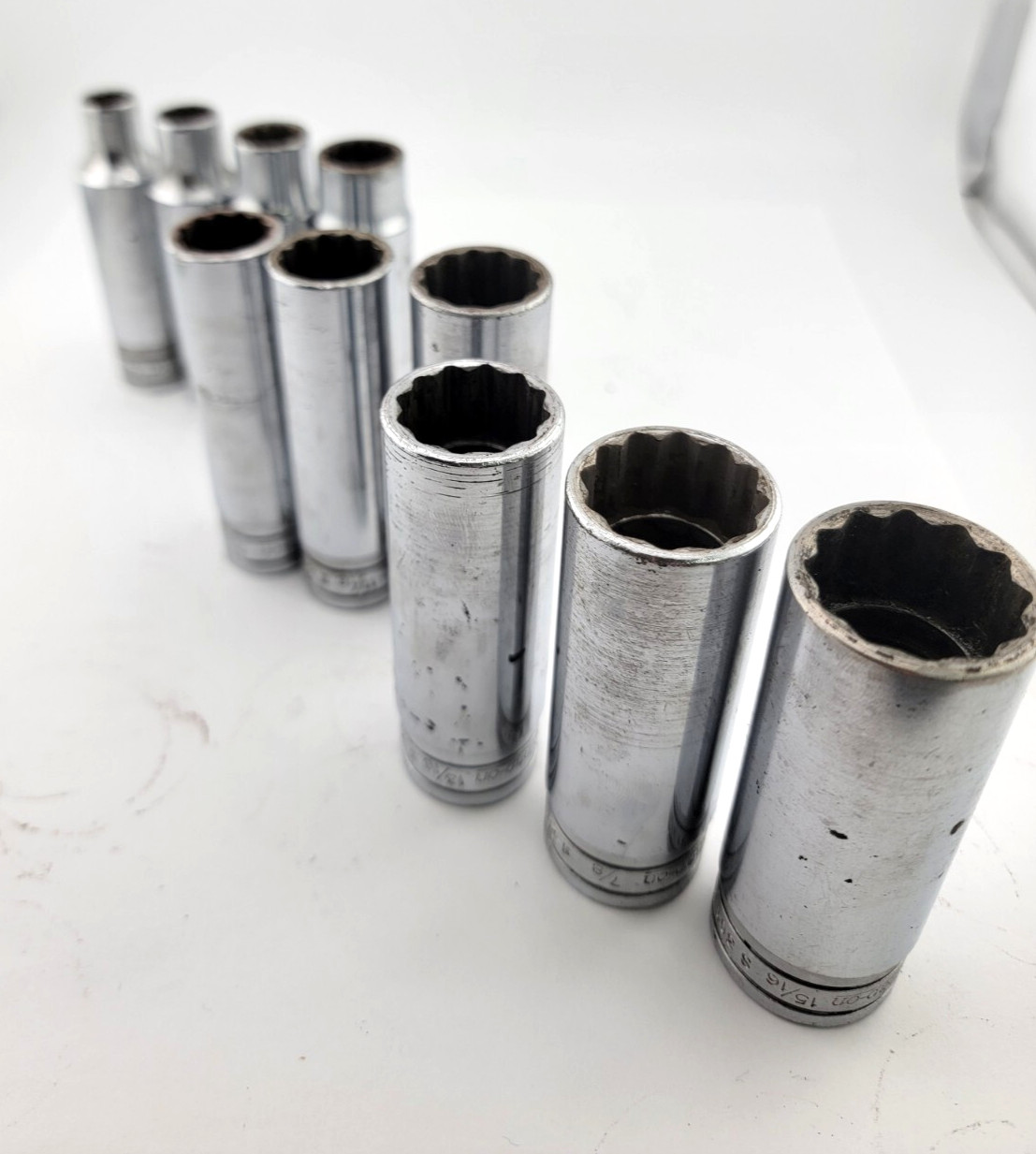 Snap On 10 Piece SAE 1/2 Drive Deep Socket Set 3/8 to 15/16 12 point USA MADE