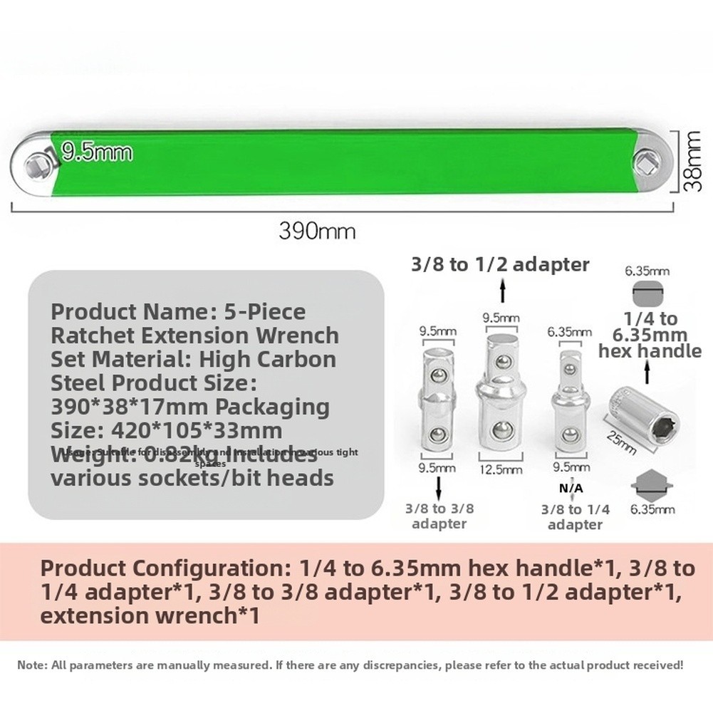 Automotive Ratchet Wrench Set with Extension and Multiple Adapter Sizes
