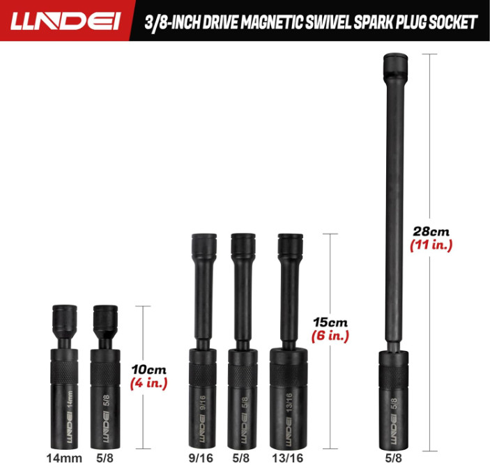 3/8″ Drive Magnetic Swivel Spark Plug Socket Set, 12-Point, 6pcs
