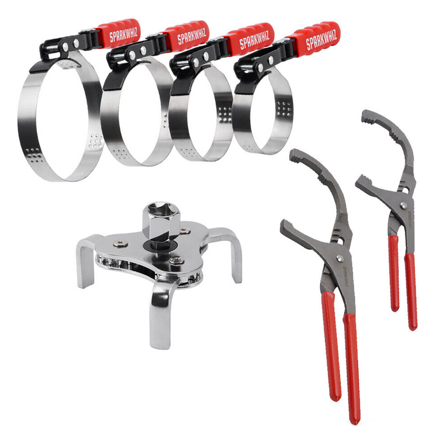 7xAdjustable Standard Oil Filter Swivel Wrench Set w/Oil Filter Plier Heavy Duty