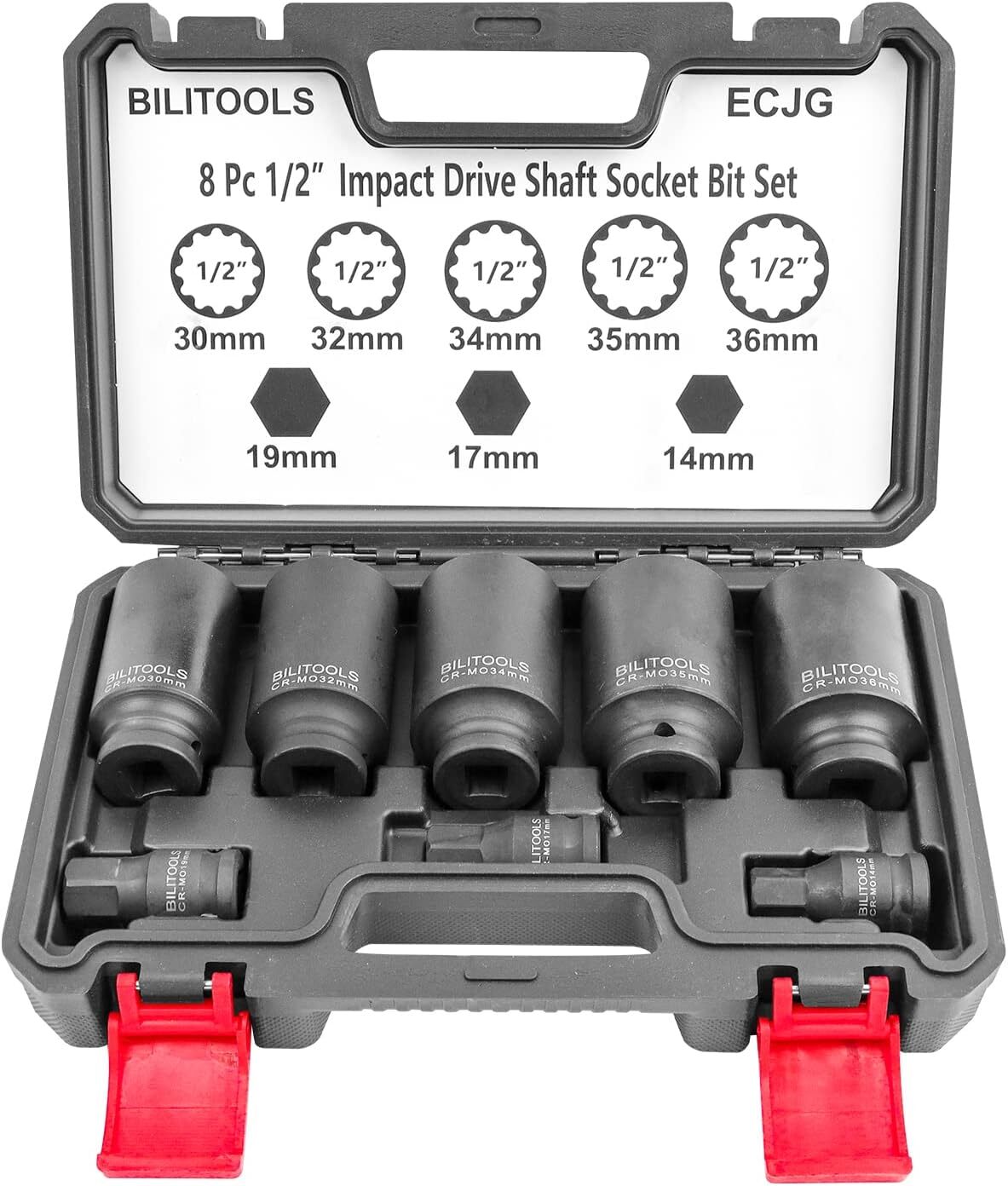 12 Point Axle Nut Socket Set, 1/2″ Drive Spindle Axle Nut Impact Deep Socket Set