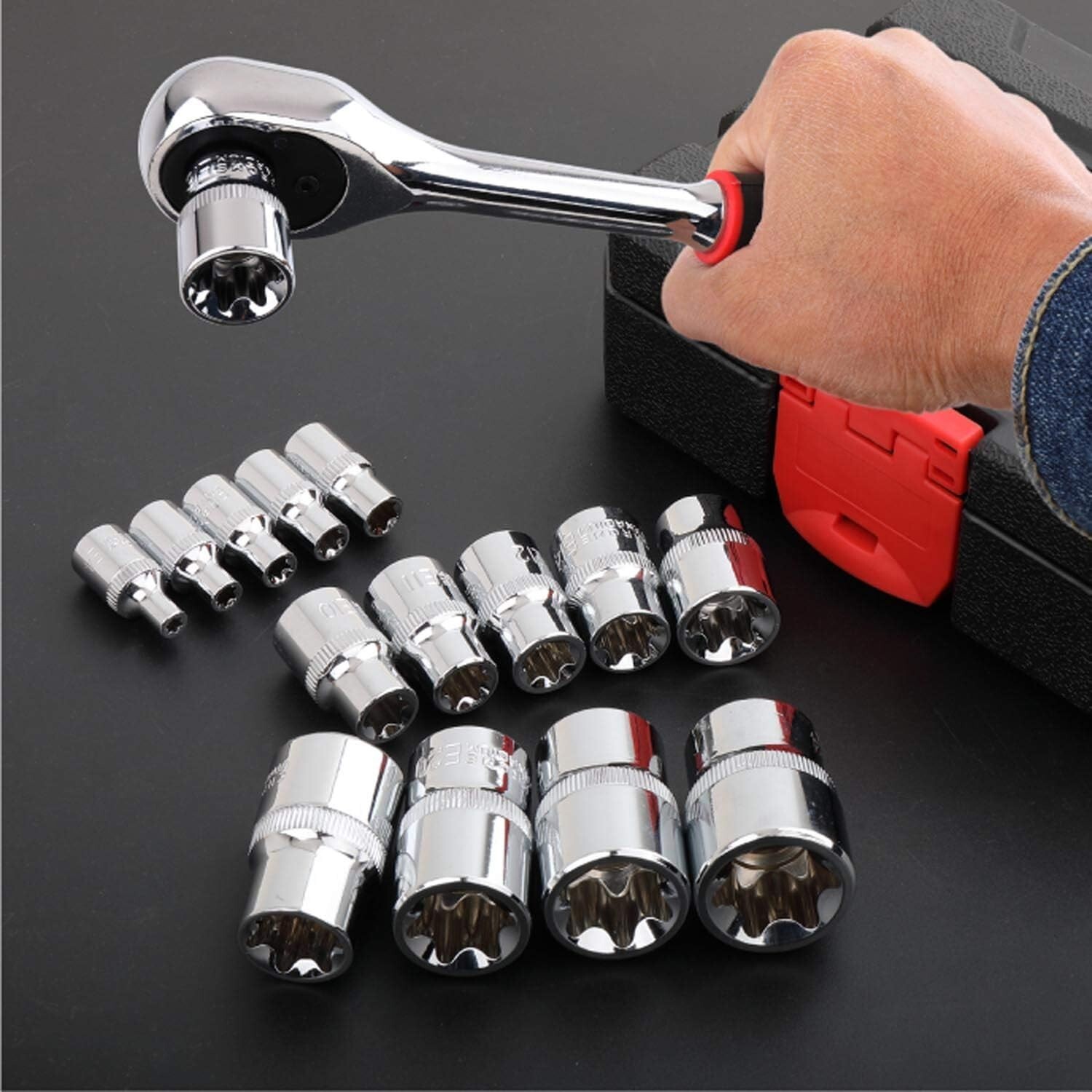 14 PCS Female E Torx Socket Set 3/8 1/2 1/4 Drive E4 – E24 External Torque Star