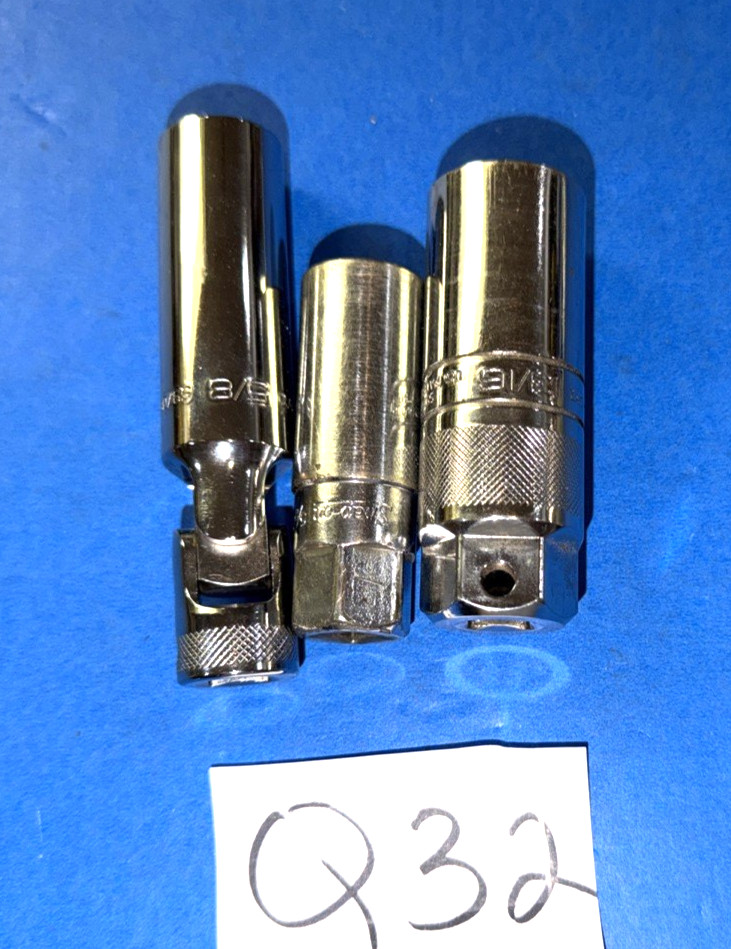 SNAP-ON TOOLS 3 PIECE 3/8 DRIVE SPARK PLUG SOCKETS 1 NEW 2 USED
