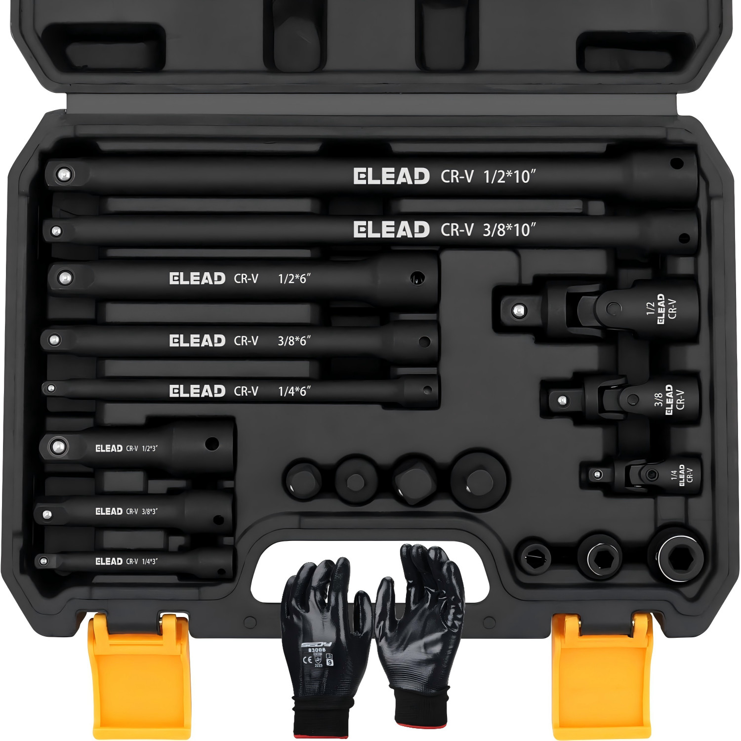 19PC Impact Socket Extension Bar Set Adapter Swivel Joints Gloves 1/4″ 3/8″ 1/2″