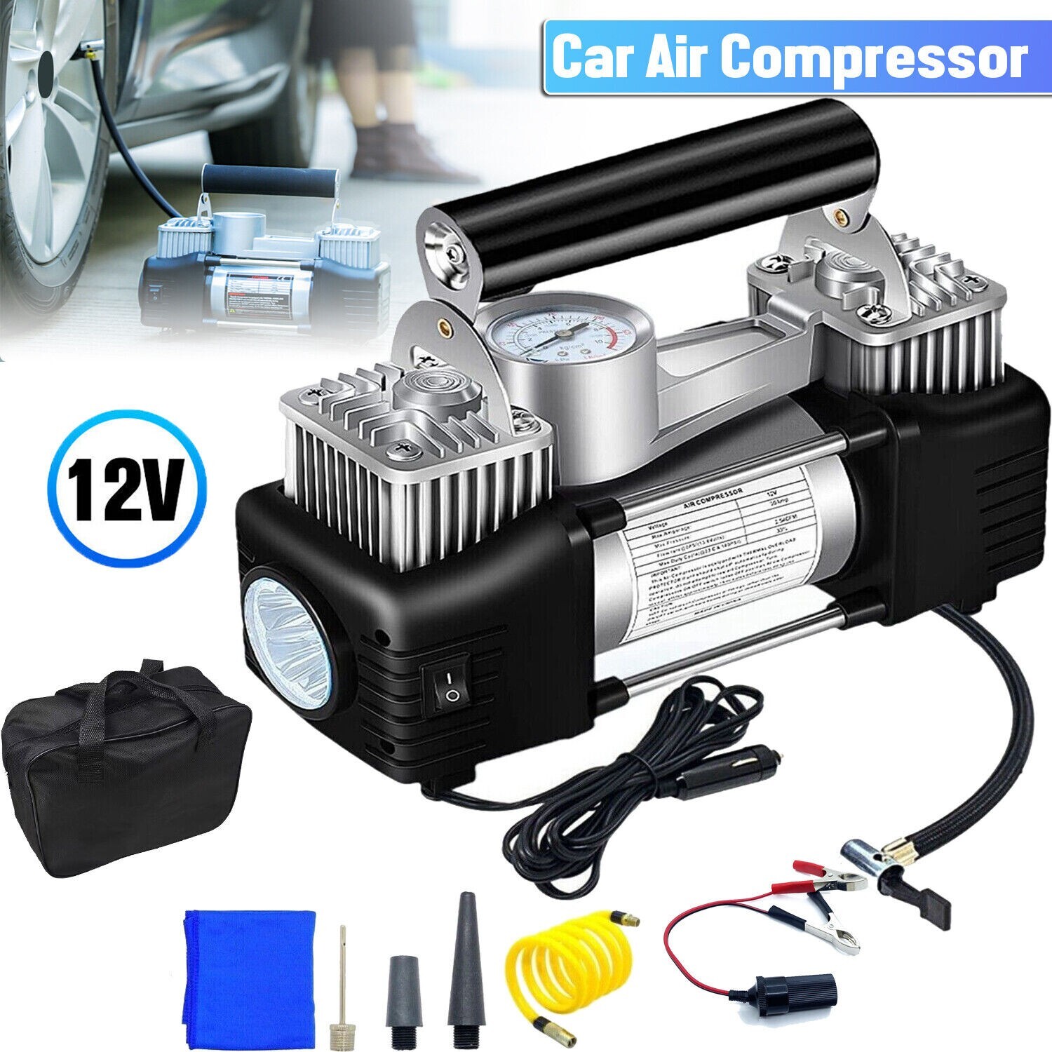 150 PSI Heavy Duty Portable Air Compressor Car Tire Inflator Electric Pump Auto