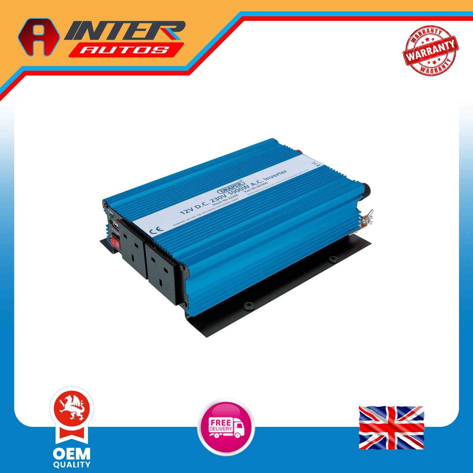 Draper 12V DC-AC Inverter, 1000W 23245