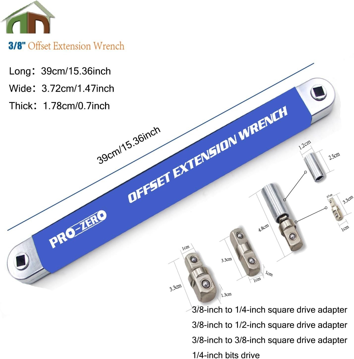 Blue Offset Extension Wrench Set – 1/4″ & 3/8″ Versatile with 1/2″ Drive, 15….