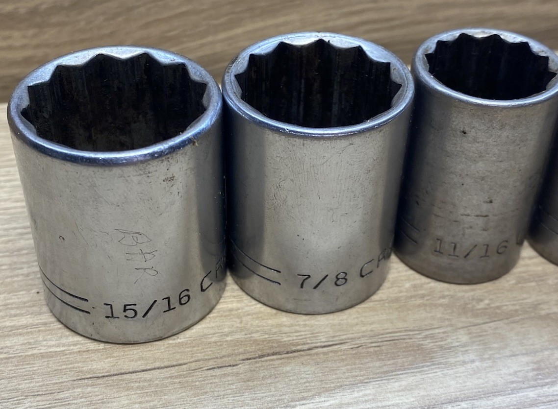 Craftsman USA 1/2” Drive Socket Set V Series Lot 1/2 9/16 5/8 11/16 7/8 15/16