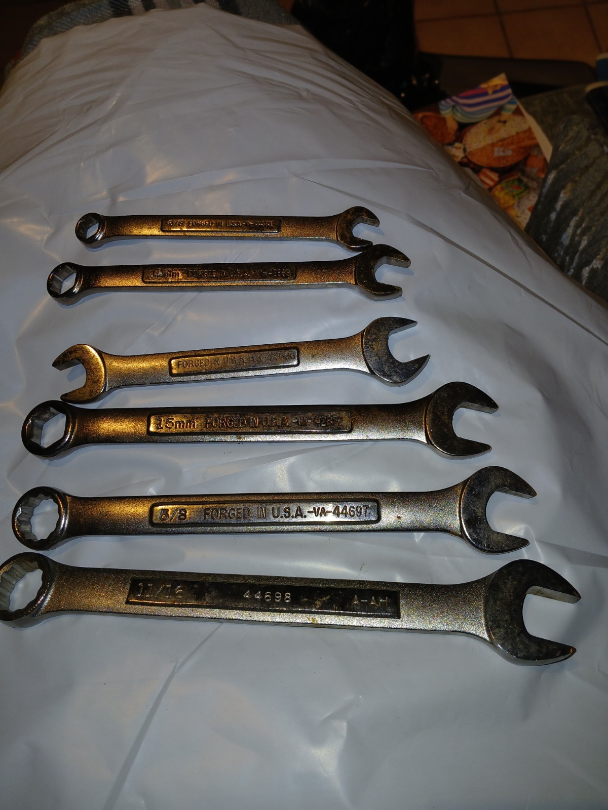 Craftsman Combination Wrench Lot of 6 – 11/16, 3/8, 5/8 12mm, 14mm, 15mm