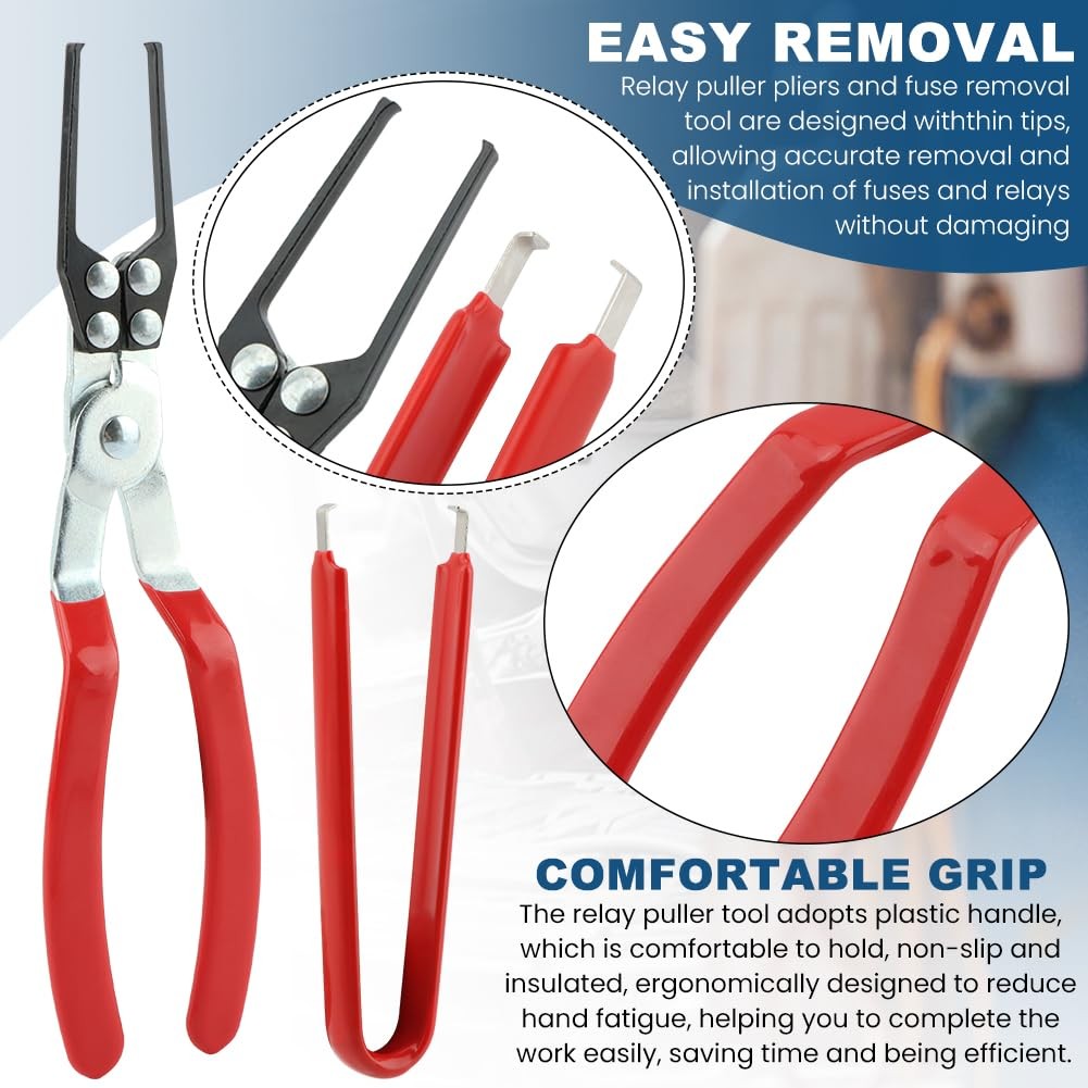 Relay Puller Pliers and Fuse Remover Tools, 4Pack Automobile red