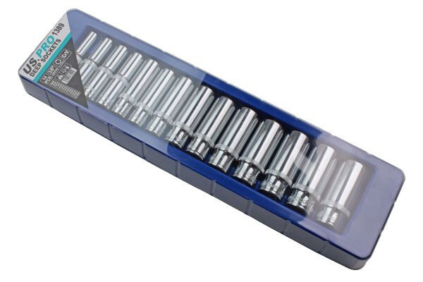 US PRO 14PC 3/8″ Drive Deep Socket Set 8-21mm Metric 6PT CR-V Steel Knurled Tool