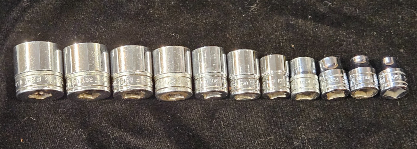 Snap-on 3/8″ Drive 1/4-7/8″ SAE 12-point (1-6pt) 11pc Set Shallow F-081 – F-281