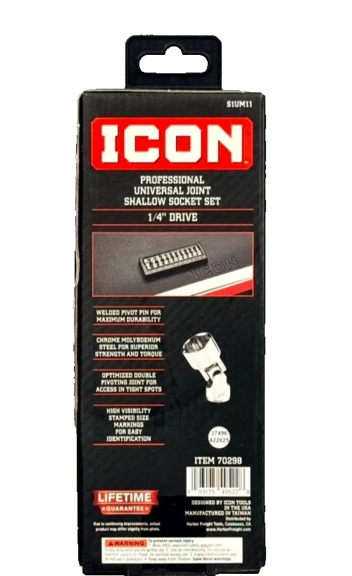 Icon S1UM11 1/4″ Drive Metric 11 Piece Universal Joint Shallow Socket Set 70298