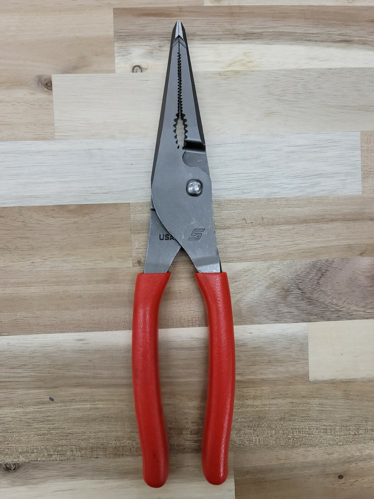 *NEW Snap On LN47ACF 9″ Needle Nose/Slip-Joint Combo RED Handle Soft Grip Pliers