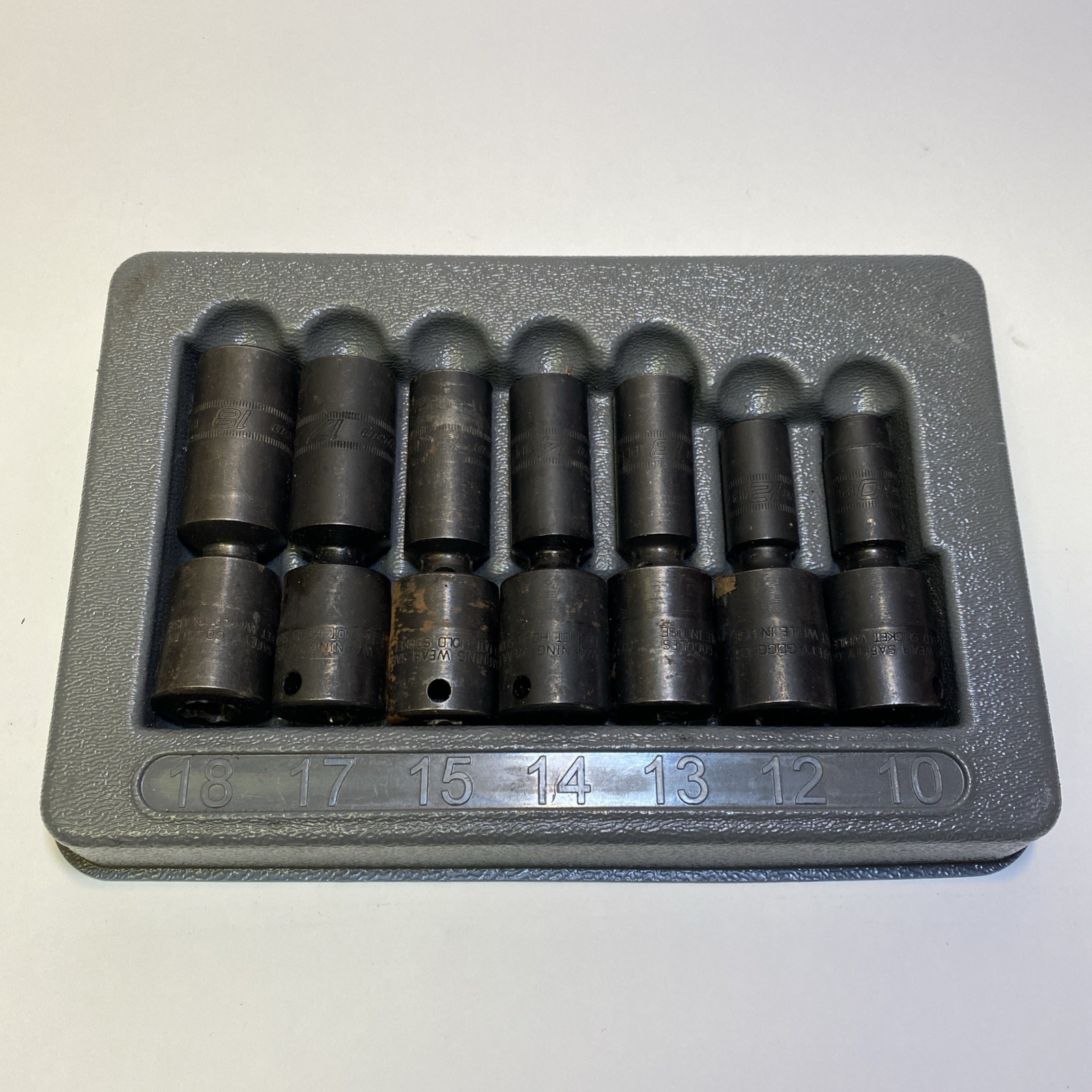 Snap-On 7 pc 3/8” Drive 6pt Deep Impact Swivel Socket Set In Tray