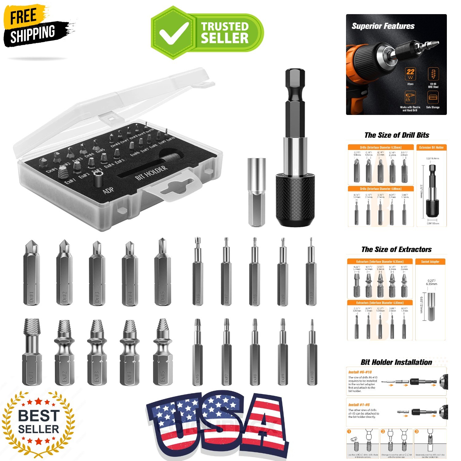 Damaged Screw Extractor Set, 22 PCS Easy Out Stripped Screw Extractor Kit, Al…