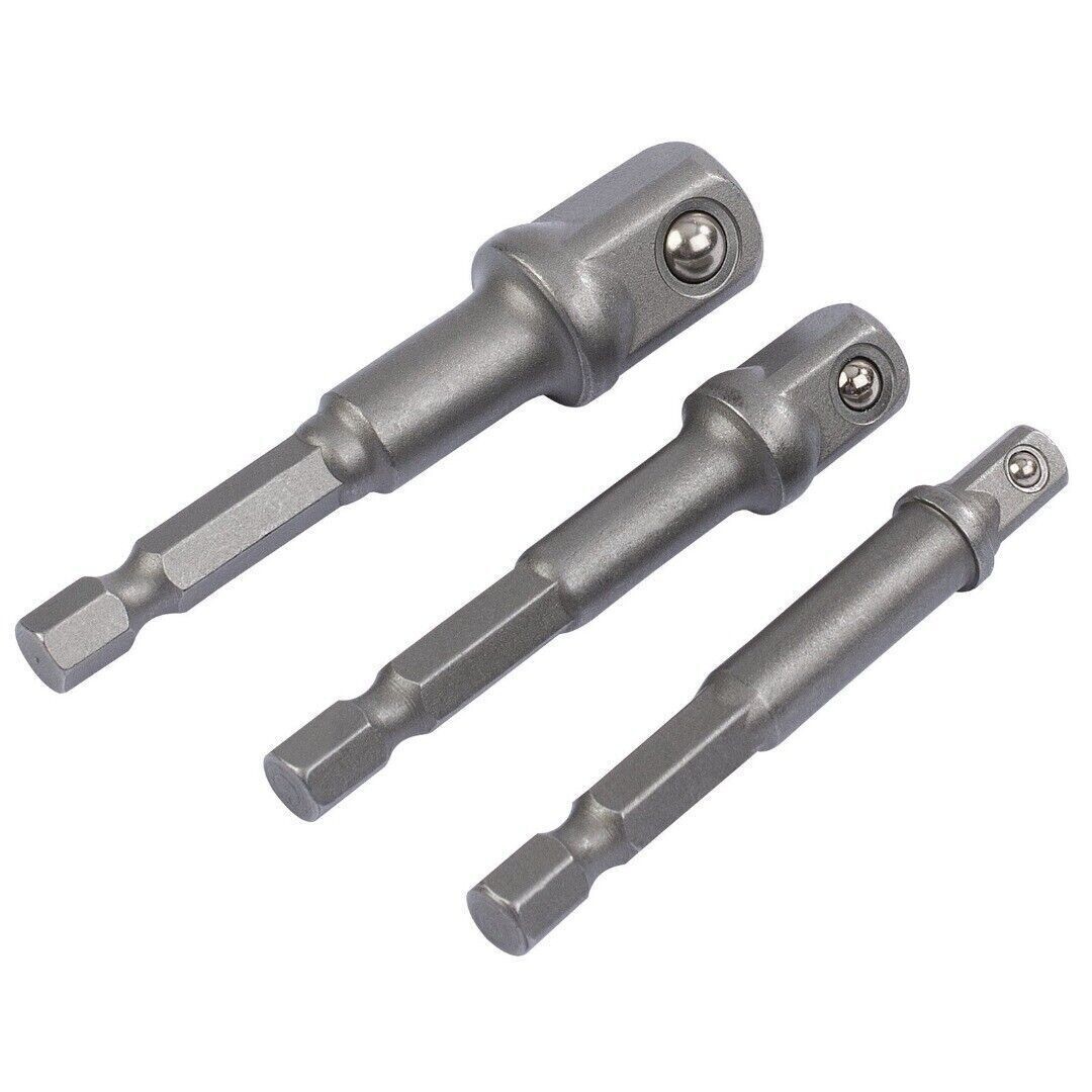 3Pcs Socket Adapter Set 3pc 1/4″ 3/8″ 1/2″ Impact Drill Bits Driver Adapter