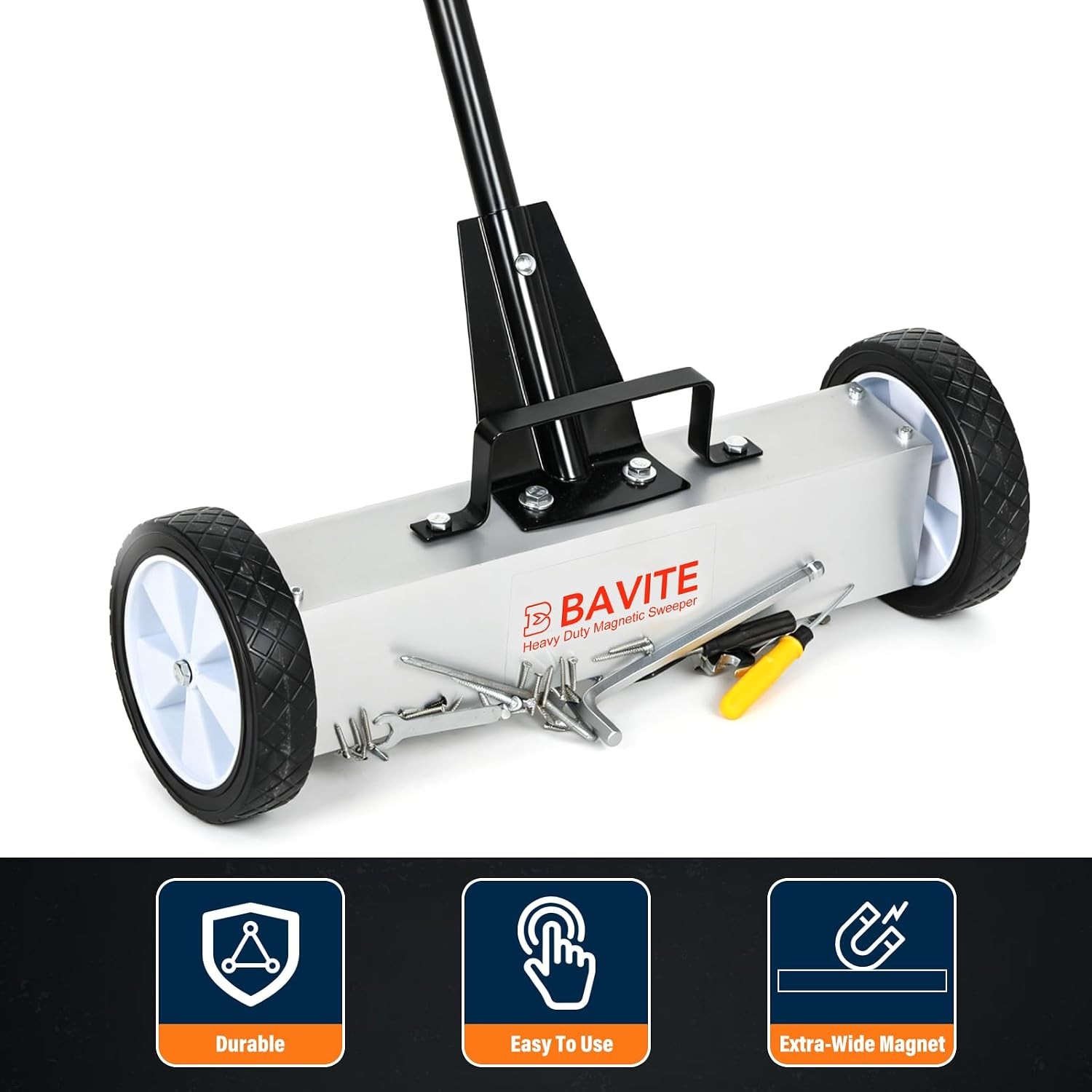 24″ 50Lbs Rolling Magnetic Nail Sweeper Heavy Duty w/Adjustable Handle
