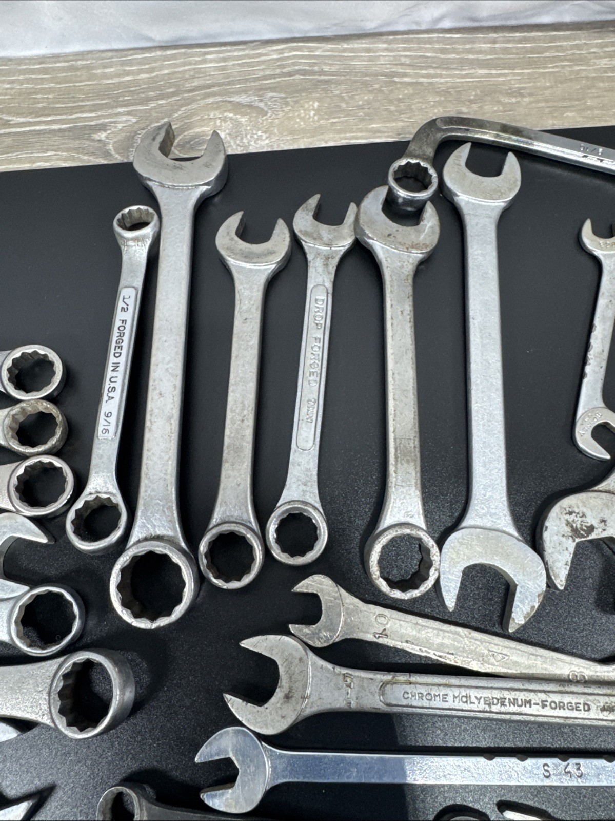 Vintage Lot of 33 Assorted Wrenches Tools Craftsman, Mac, Dunlap,Powr-Kraft,More